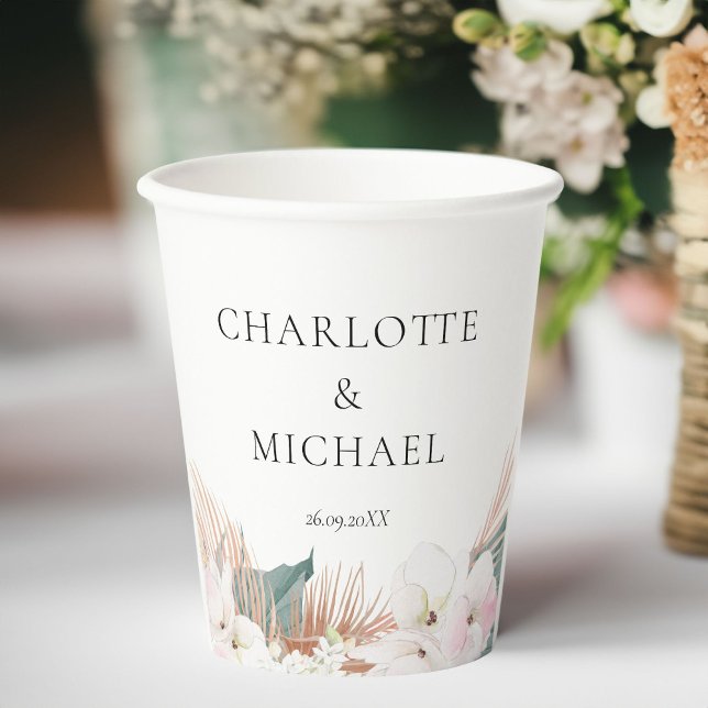 Elegant Modern Pampasgras Flowers Wedding Paper Cups (Elegant Modern Pampasgras Flowers Wedding Paper Cups with your name and dates.)