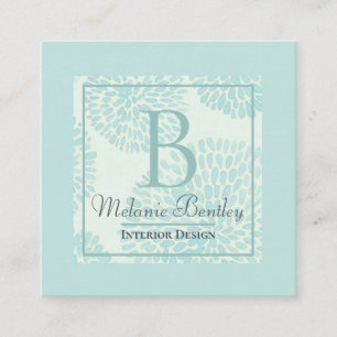 Elegant Modern Pastel Blue Floral Pattern Monogram Square Business Card