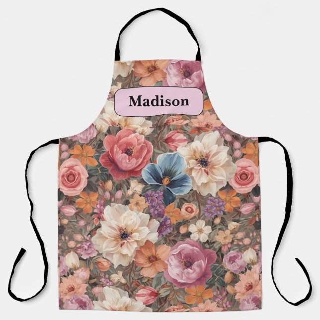 Elegant modern Pastel Flowers Personalised Gift    Apron (Front)