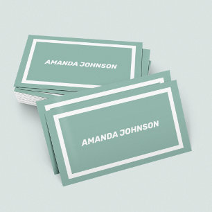 Elegant Modern Pastel Green & White Typography  Business Card