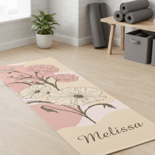 Elegant Modern Pastel Orange and Pink Floral Yoga Mat (Creator Uploaded)