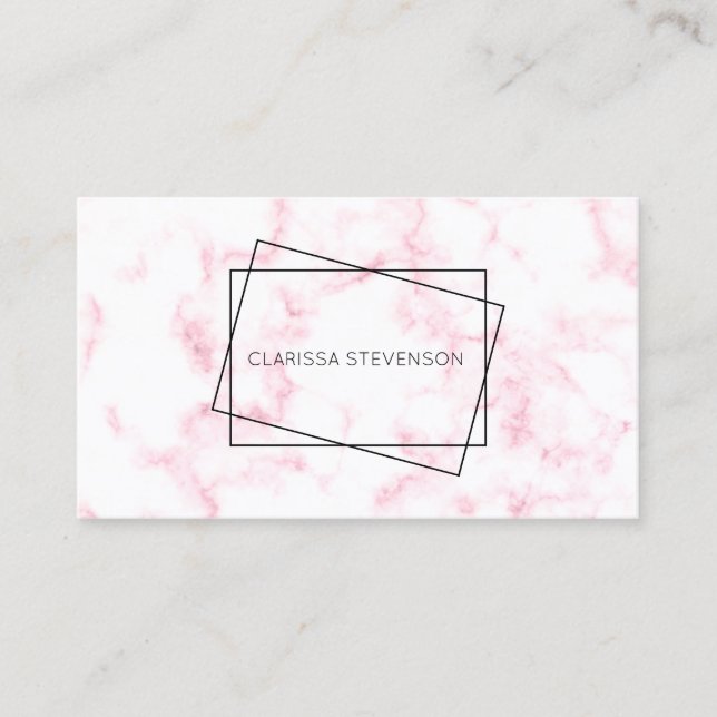 elegant modern pastel pink and white faux marble business card (Front)