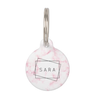 elegant modern pastel pink and white faux marble pet tag