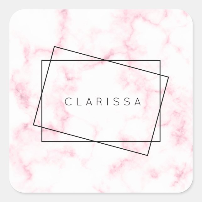 elegant modern pastel pink and white faux marble square sticker (Front)