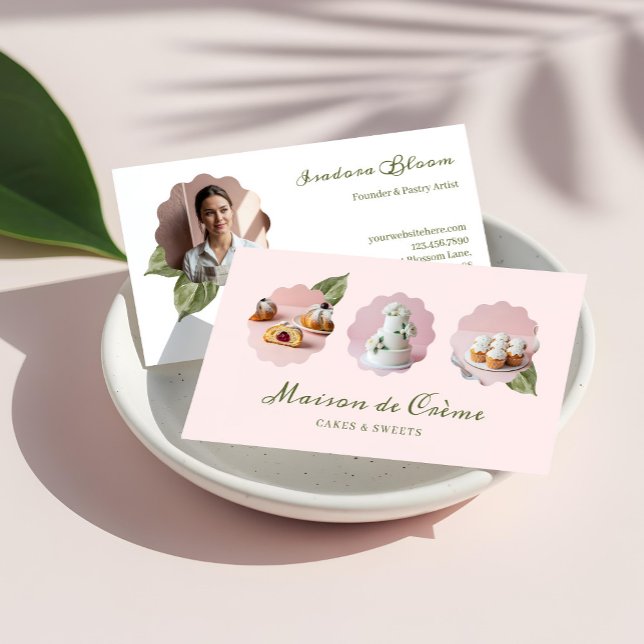 Elegant Modern Pastry Chef Bakery 3 Photo Collage Business Card (Elegant Modern Pastry Chef Bakery 3 Photo Collage Business Card)