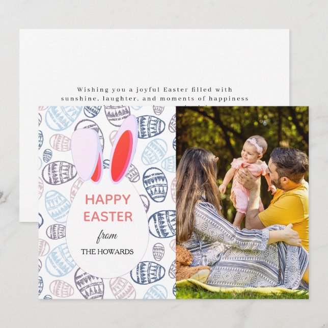 Elegant Modern Patterns Happy Easter Photo Holiday Card (Front/Back)