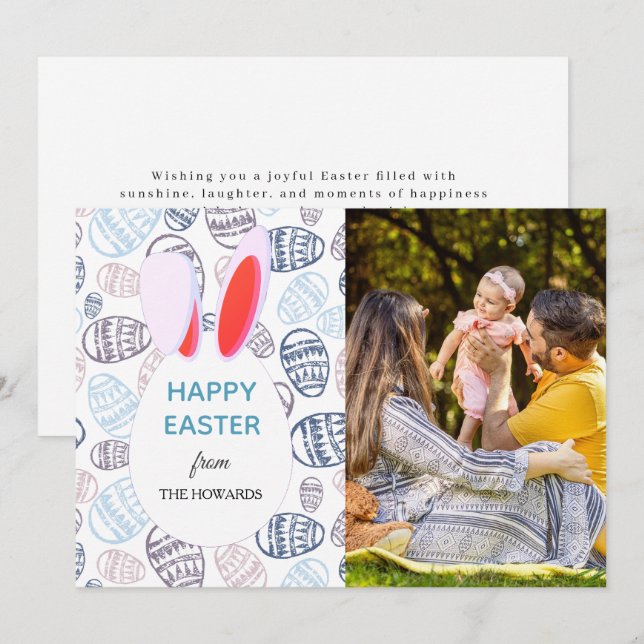 Elegant Modern Patterns Happy Easter Photo Holiday Card (Front/Back)