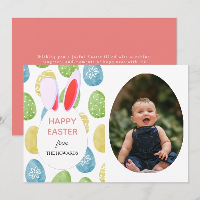 Elegant Modern Patterns Happy Easter Photo Holiday Card (Front/Back)