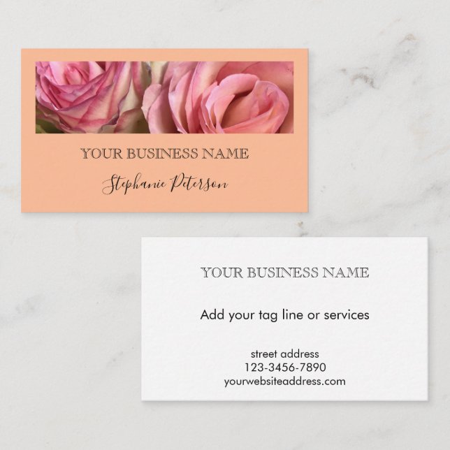 Elegant Modern Peach Custom Photo Template  Business Card (Front/Back)