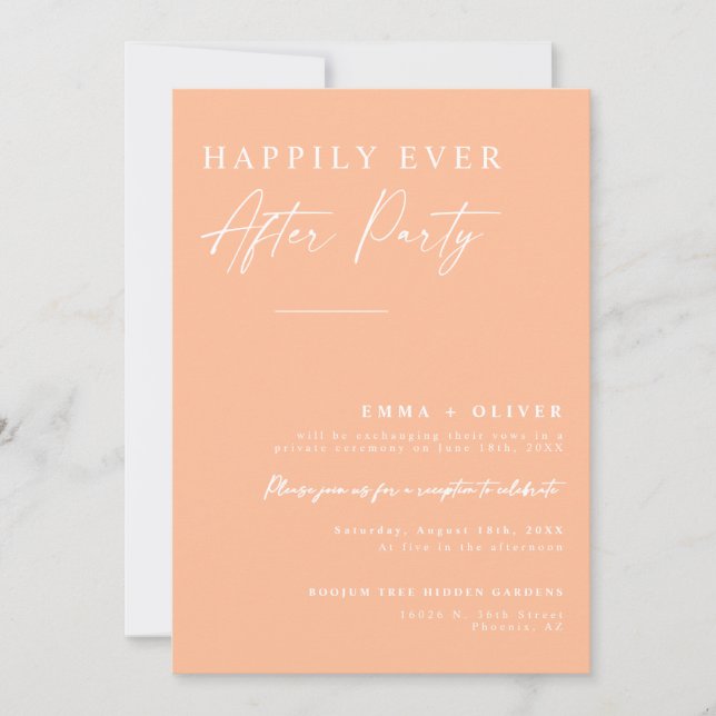 Elegant Modern Peach Happily Ever After QR Code  Invitation (Front)
