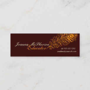 Elegant Modern  Peacock Feather Orange Mini Business Card