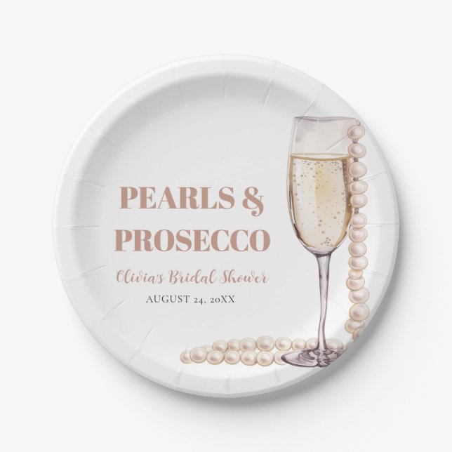 Elegant Modern Pearls and Prosecco Bridal Shower Paper Plate (Front)