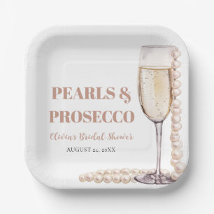 Elegant Modern Pearls and Prosecco Bridal Shower Paper Plate