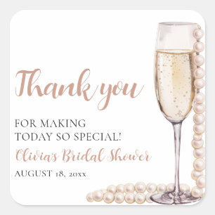 Elegant Modern Pearls and Prosecco Bridal Shower Square Sticker