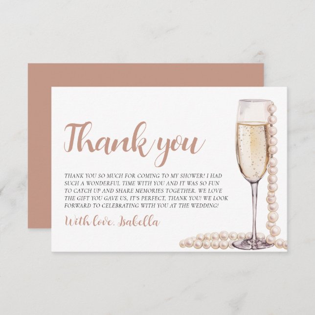 Elegant Modern Pearls and Prosecco Bridal Shower Thank You Card (Front/Back)