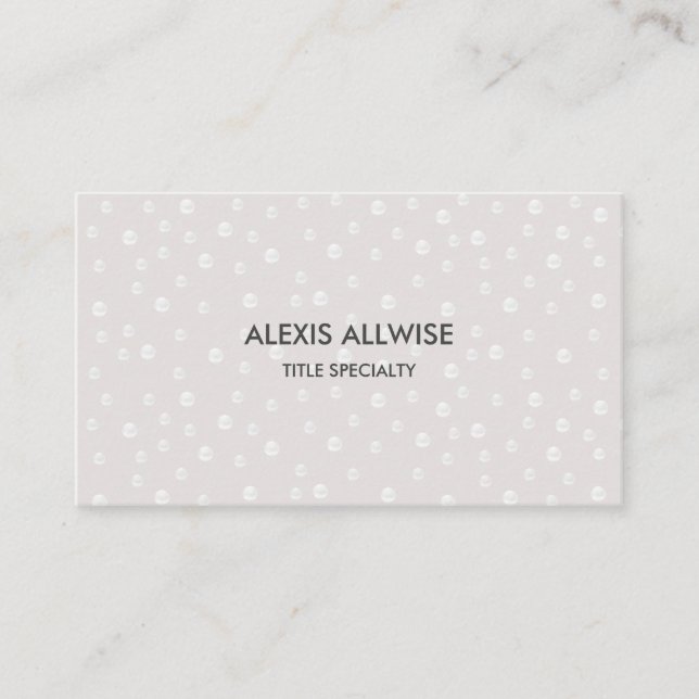 Elegant Modern Pearls on Silver Business Card (Front)