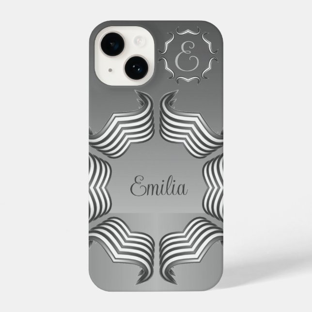 Elegant Modern Peeking Heart Monogram iPhone 14 Ca Case (Back)
