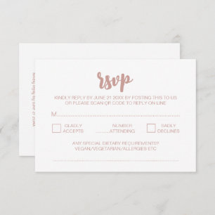 Elegant Modern Peonies White Wedding QR Code RSVP Enclosure Card