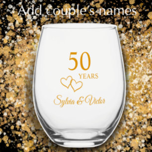 Elegant Modern Personalised Gold 50th Anniversary Stemless Wine Glass