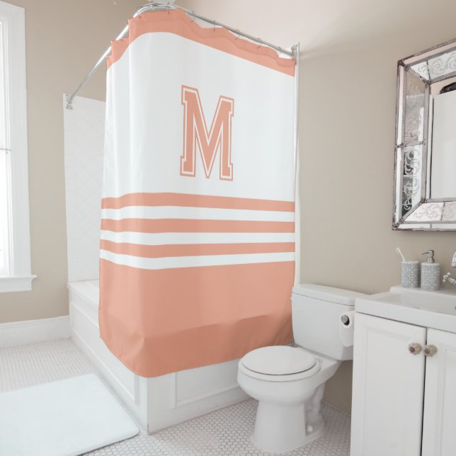 Elegant Modern Personalised Monogram Peach  Shower Curtain (In Situ)
