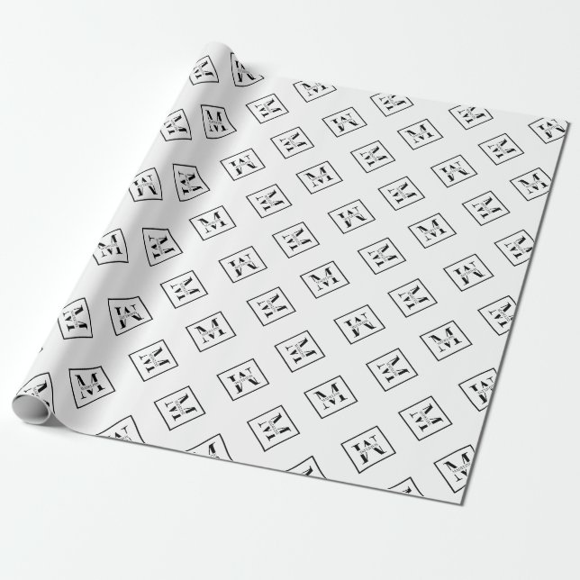 Elegant Modern Personalised Monogram White Wrapping Paper (Unrolled)