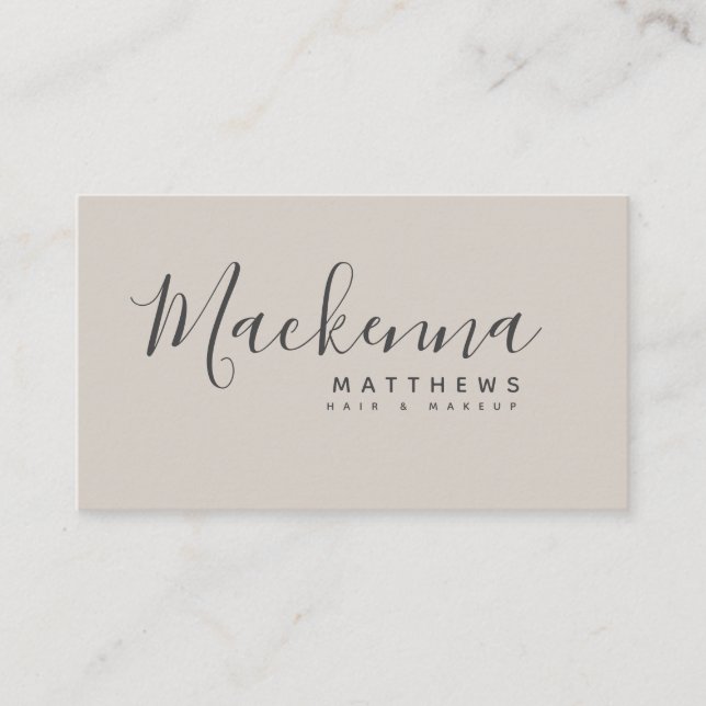 Elegant Modern Personalised Name Beige Hair Salon Business Card (Front)