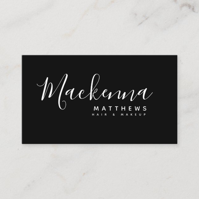 Elegant Modern Personalised Name Black Hairstylist Business Card (Front)