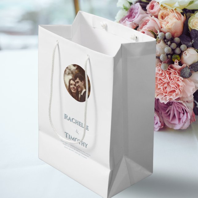 Elegant Modern Personalised White Photo Wedding Medium Gift Bag (Creator Uploaded)