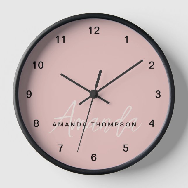 Elegant Modern Personalised With Name Monogram Clock (Front)