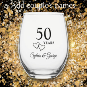 Elegant Modern Personalized 50th Anniversary Gift Stemless Wine Glass
