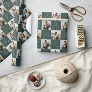 Elegant Modern Personalized Couple Photo Green Wrapping Paper