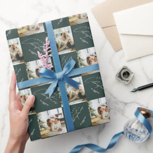 Elegant Modern Personalized Family Photo Green Wrapping Paper