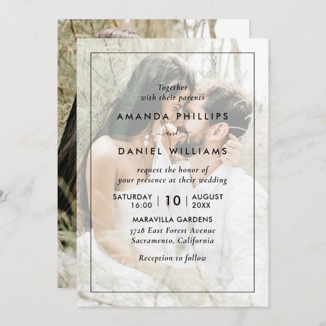 Elegant Modern Photo Black and White Wedding Invitation (Front/Back)