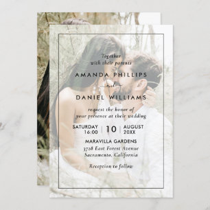 Elegant Modern Photo Black and White Wedding Invitation