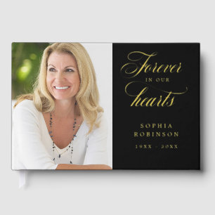 Elegant Modern Photo Black Funeral Memorial  Guest Book
