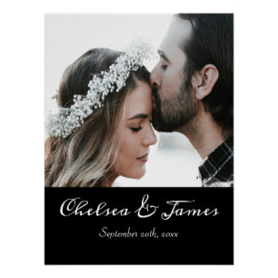 Elegant Modern Photo Calligraphy Name Date Wedding Poster