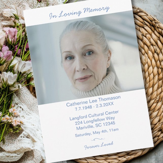 Elegant Modern Photo Dusty Blue Funeral Invitation (Elegant Modern Photo Dusty Blue Funeral Invitation
)