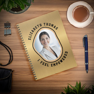 Elegant Modern Photo Gold Black Smart Saying Notebook