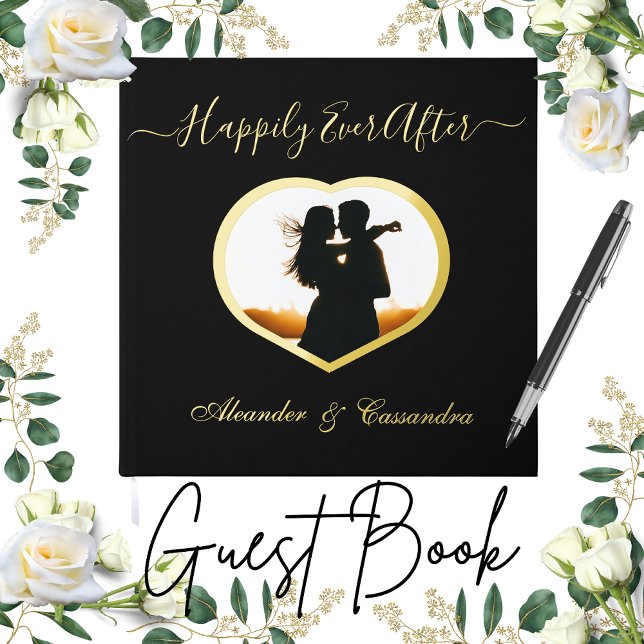 Elegant Modern Photo Gold Silver Foil Wedding  Guest Book (Creator Uploaded)