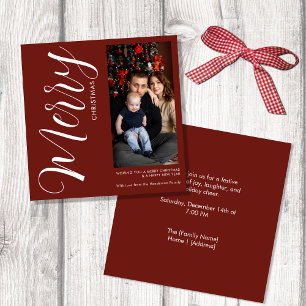 Elegant Modern Photo Holiday Invitation Merry