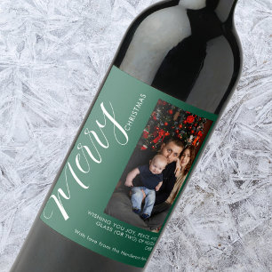 Elegant Modern Photo Holiday Tag Merry Christmas Wine Label