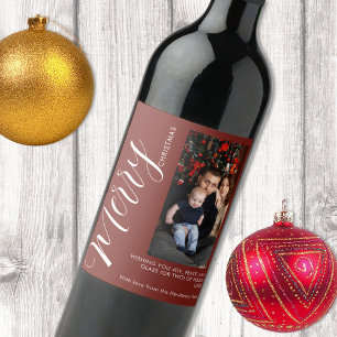 Elegant Modern Photo Holiday Tag  Merry Christmas Wine Label