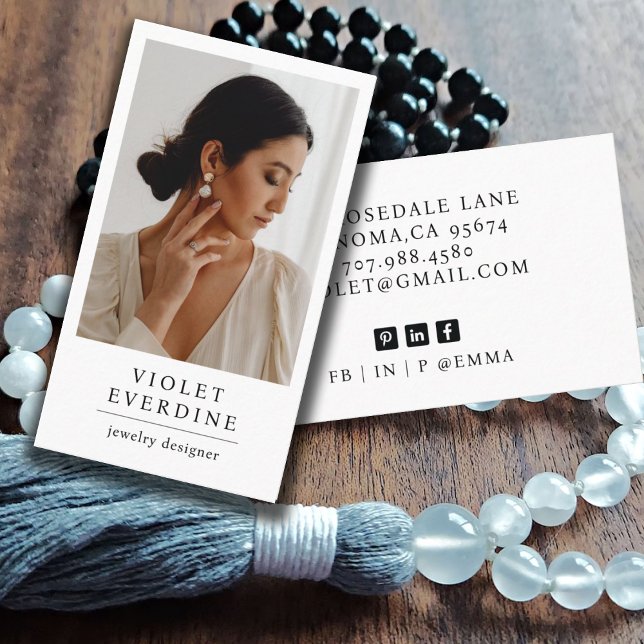 Elegant Modern Photo Jewellery Designer Business Card (Creator Uploaded)