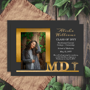 Elegant Modern Photo Medical School Graduation  Announcement