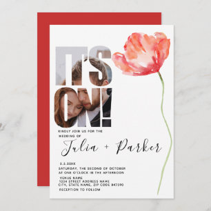 Elegant Modern Photo Poppy Red Wedding Invitation