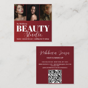 Elegant Modern Photo Portfolio Beauty Salon Red Square Business Card