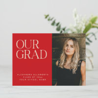 Elegant Modern Photo Red White Simple Graduation