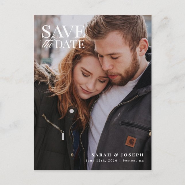 Elegant Modern Photo Save the Date Postcard (Front)
