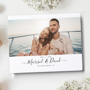 Elegant Modern Photo Script Calligraphy Wedding Guest Book