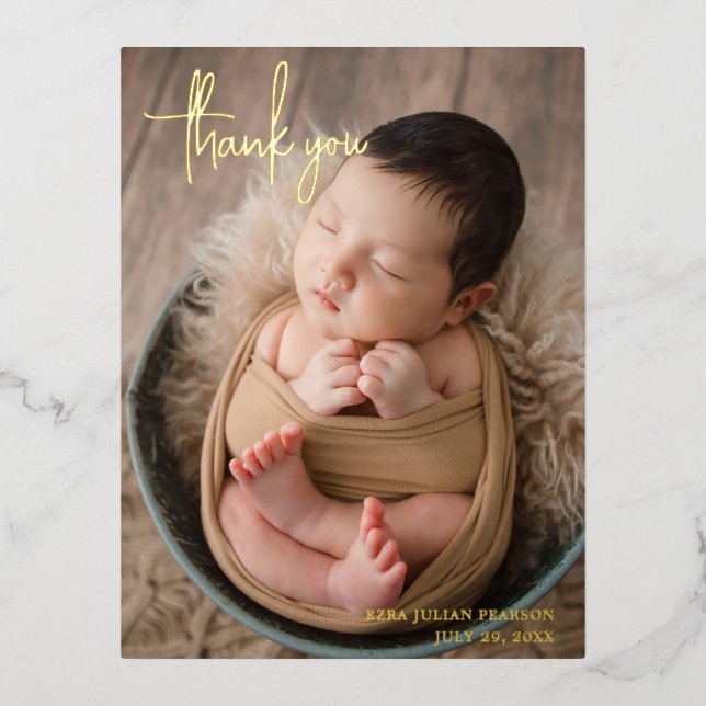 Elegant Modern Photo Thank You Birth Announcement (Front)